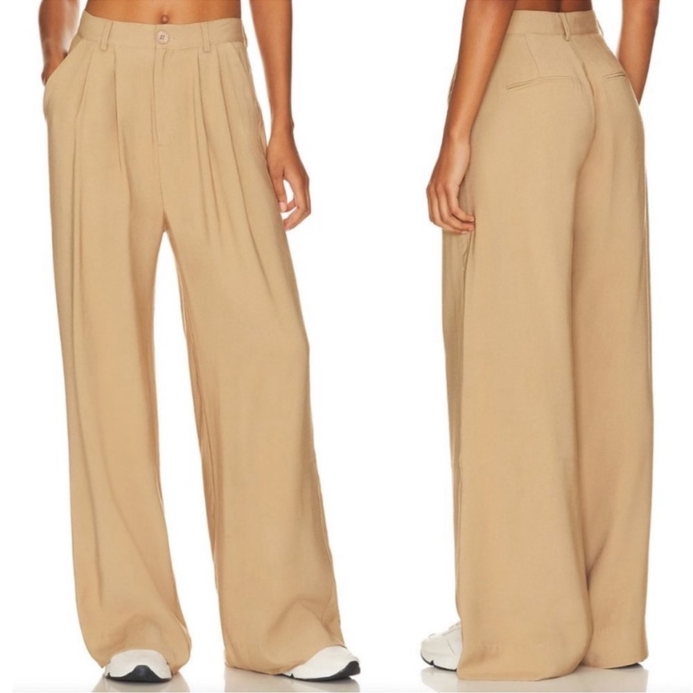 Camel Color Wide Leg Pant with Drapey Pleats